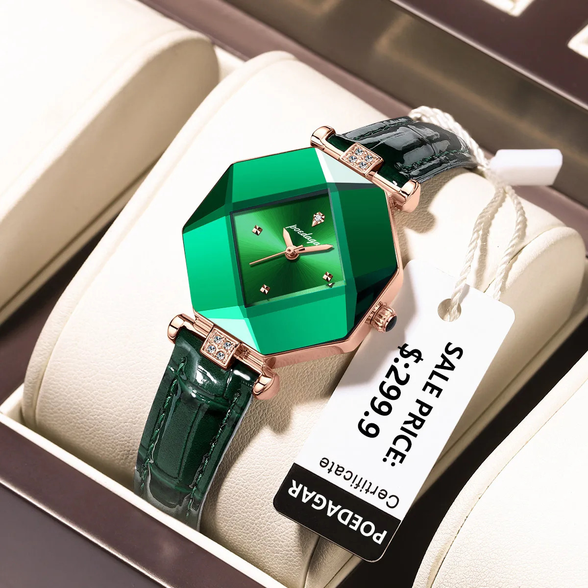 POEDAGAR High Quality Womens Watch Diamond Quartz Waterproof Ladies Green Leather Watches Fashion Exquisite Drop 241228