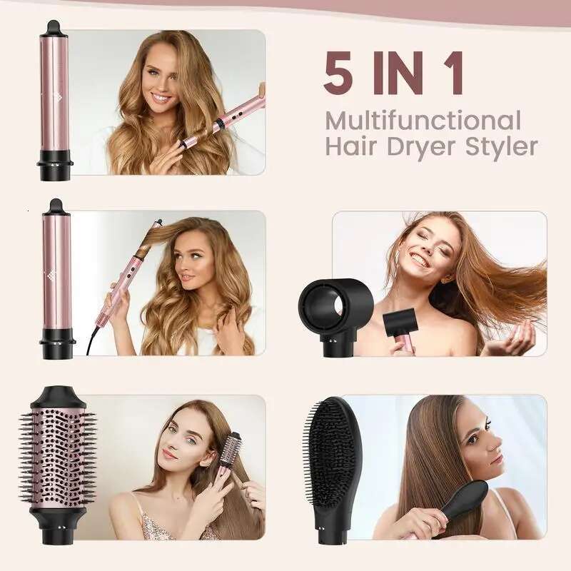 5 in 1 Wand Set,Straightener Brush,Automatic Curg Iron,Hot/Cold Air Hair Styler for Fast Drying Curing