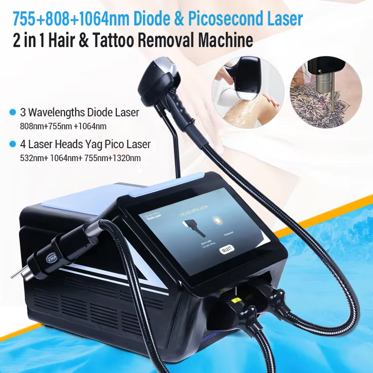 Salon Use Diode Laser 808 Ice Point Hair Removal Professional 2 Handles Picosecond Laser Skin Whitening Tattoo Removal Freckle Mole Removal Laser Beau
