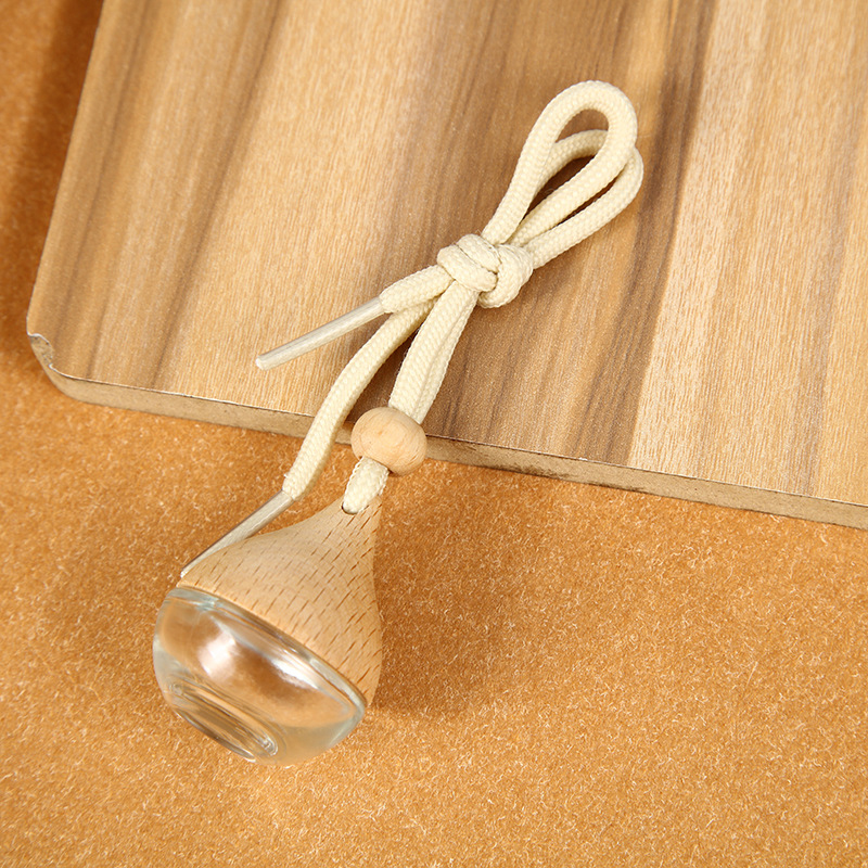 Water Droplet Shaped Essential Oils Diffusers Car Pendant Perfume Bottle Glass Ornaments Empty Bottles Wooden Lid Air Freshener Clear Frosted HW0401