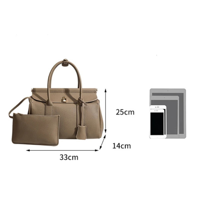 Woman High-grade Handbag Padlock Bag Crossbody Large Capacity Leather Bag Travel Tote Include Small Wallet 241231