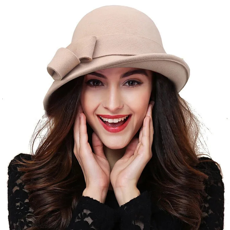 Winter Hat for Women 1920s Gatsby Style Flower Warm Wool Fedora Winter Cap Ladies Church Hats Cloche Bonnet Femme Felt Fedoras 250106