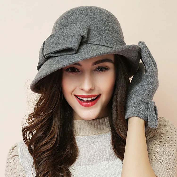 Winter Hat for Women 1920s Gatsby Style Flower Warm Wool Fedora Winter Cap Ladies Church Hats Cloche Bonnet Femme Felt Fedoras 250106