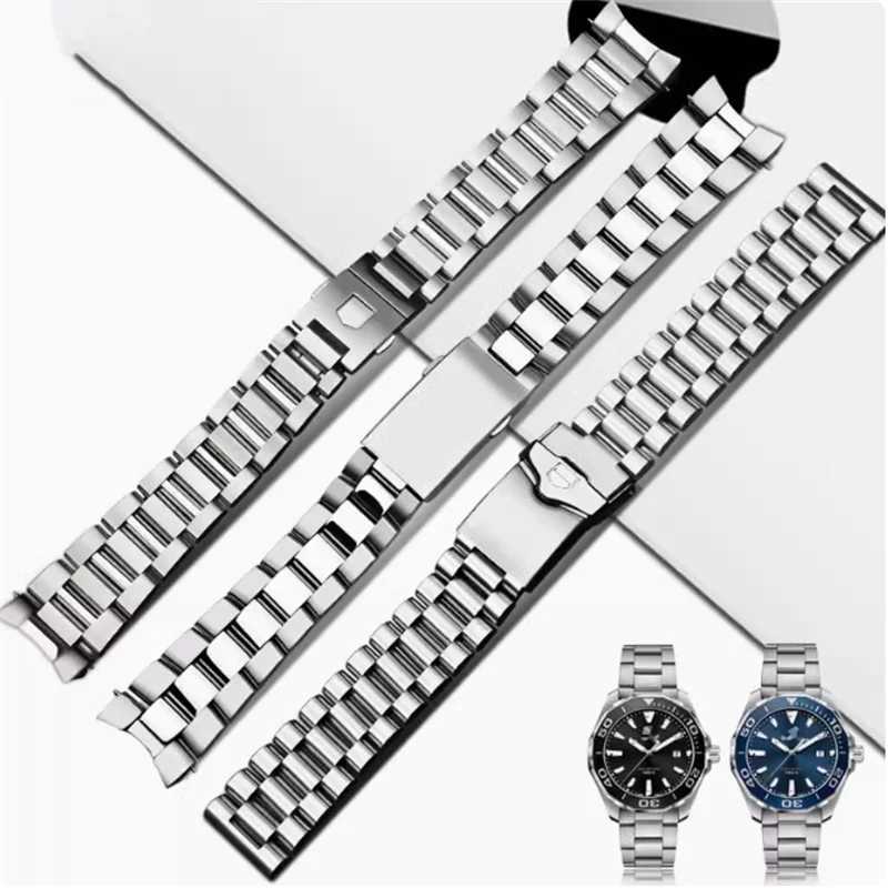 Watch Bands Superior Silver Stainless Steel band 20 22 24mm Solid Curved End Links Bracelet Fit For TAG HeueR Aquaracer Carrera J250106