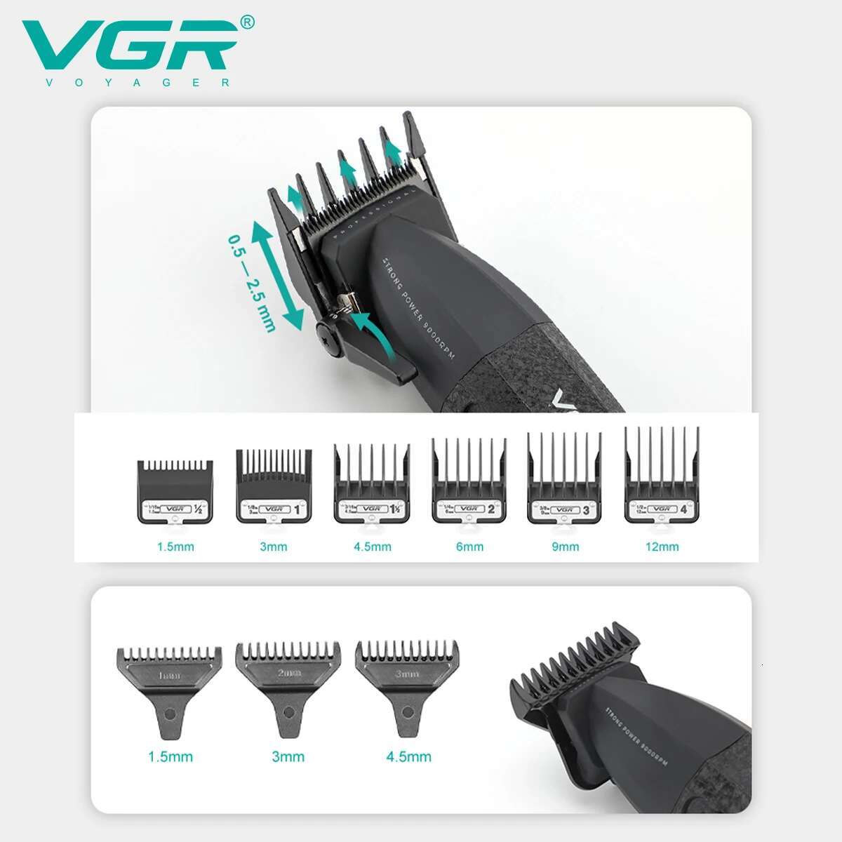 VGR Clipper Barber Professional Trimmer Cordless Cutting hine 9000 RPM Haircut Adjustable Hair Clippers Men V-640