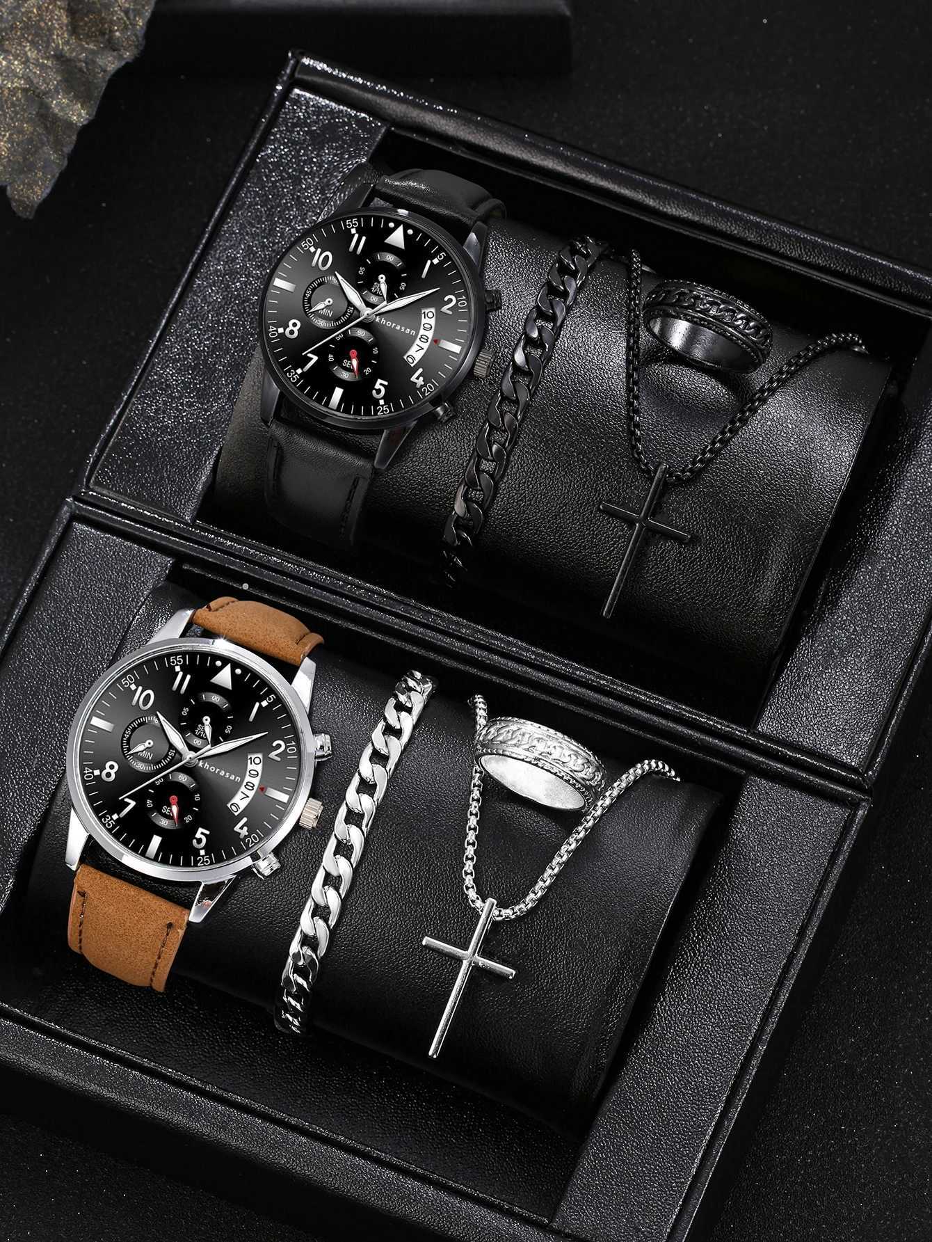 Vintage mens quartz watch set alloy jewelry combination ideal choice for mens birthday giftsX250107