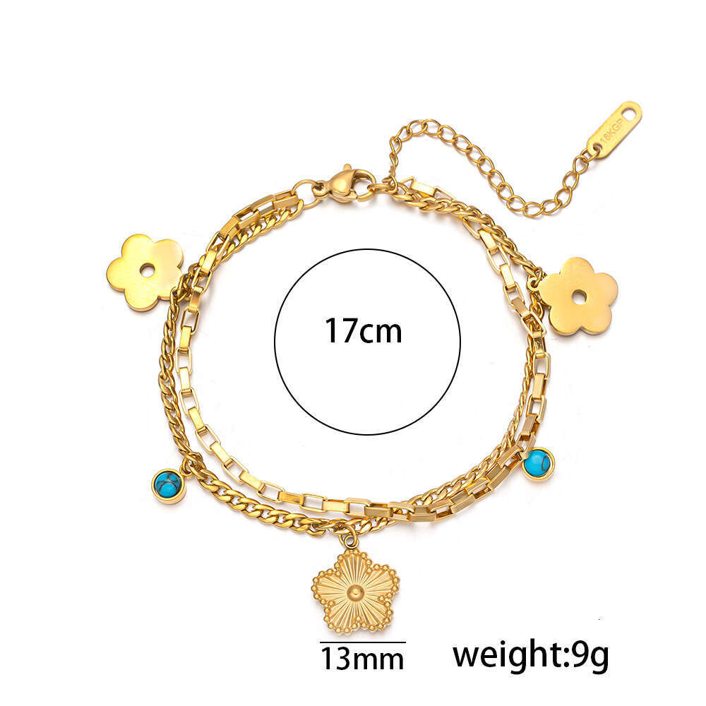 Clover Bracelet For Men and Women Designer jewelry plated with 18k gold radium shooter string double layered five leaf flower titanium steel bracelet 