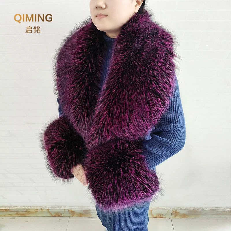 Faux Fur Scarf Cuffs Set Winter Warm Fake Fur Collar Neck Warmer Women Fluffy Large Shawl Furry Scarves Coat Parka Accessories 250106