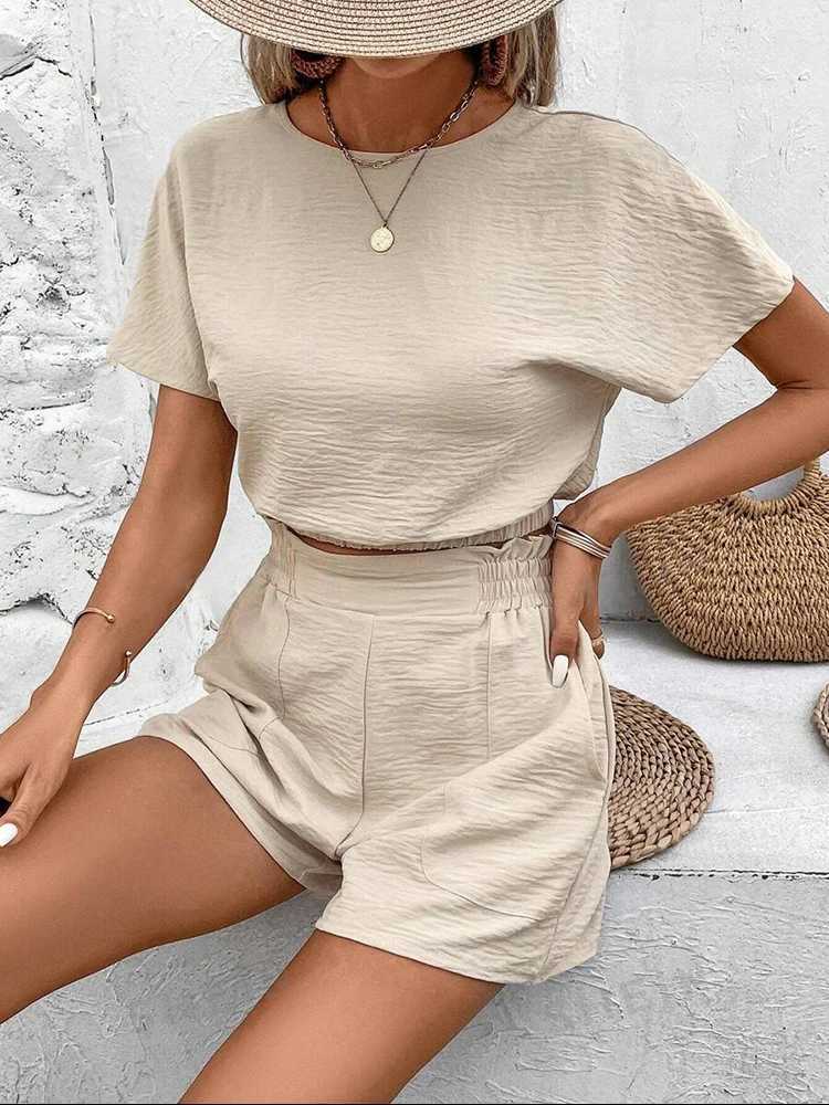 Women Summer Casual Short Suit Loose Comfortable O-neck T-Shirts And Elastic Waist Shorts Fe Fashion Steetwear Suits salesXJ250106