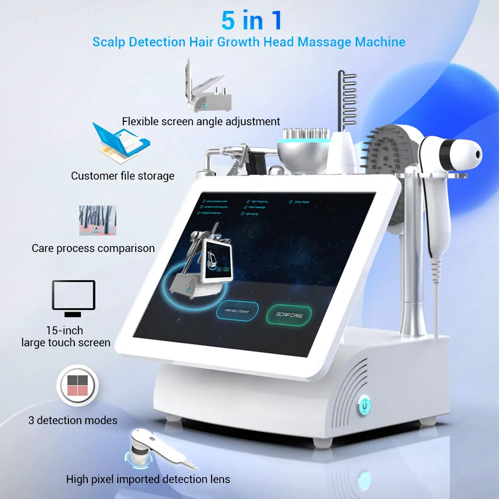Multifunctional Anti-hair Loss Scalp Treatment 5 in 1 Physiotherapy Follicle Health Detection 200X Lenses Hair Loss Therapy Microcurrent Massage Machi