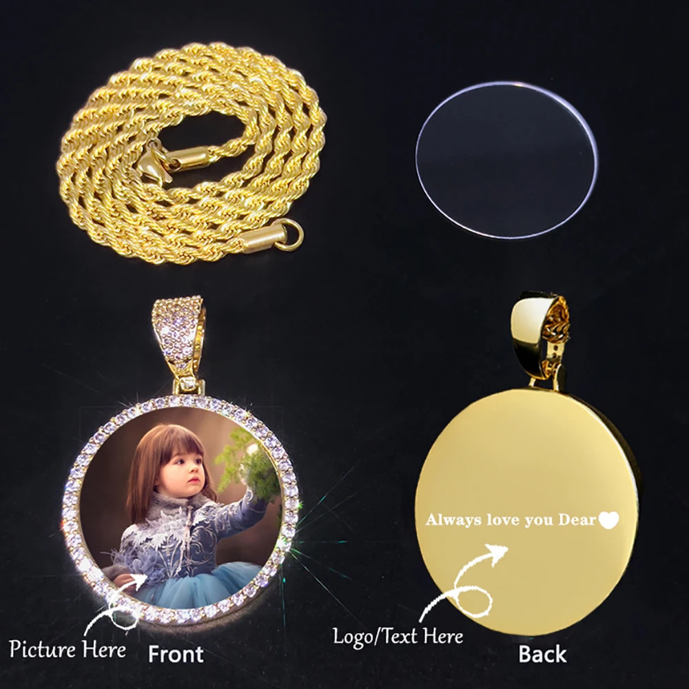 Custom Po Pendant Memory Medallions Solid Picture Necklacet Hip Hop Jewelry Personalized Iced Cubic Zircon Tennis Chains Gift 250107