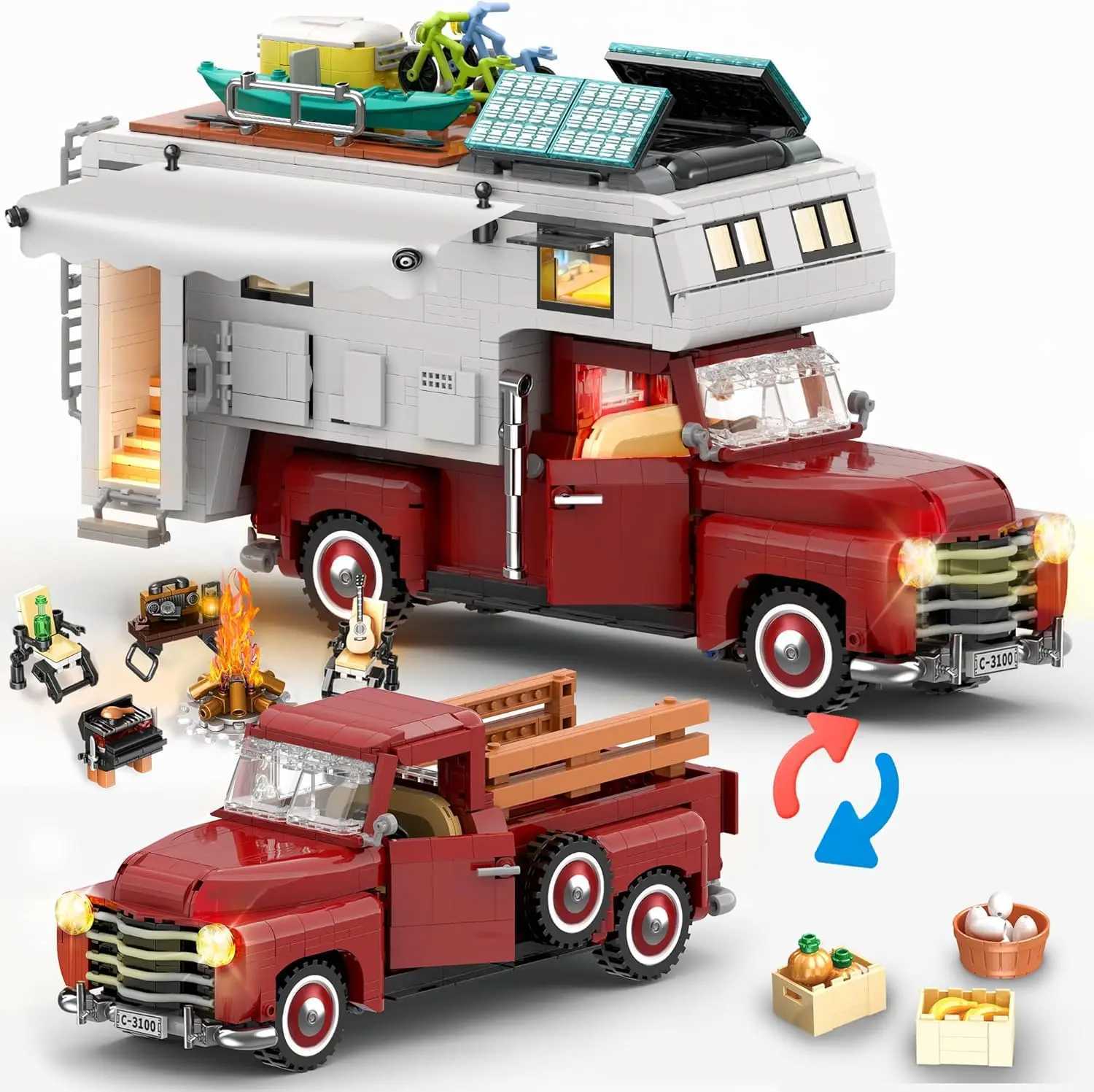 Car block 2-in-1 camping car farm pickup truck building kit adult and youth toys 2188 pieces Free shipping