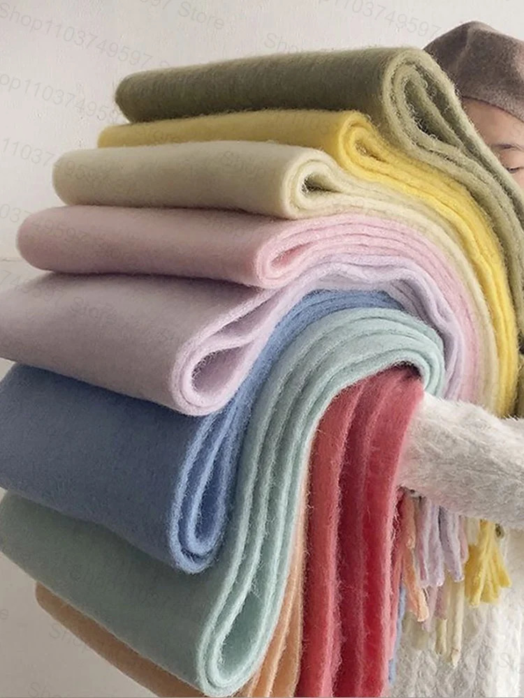 Winter Warm Thicken Scarf Cashmere Womens Scarfs Solid Color Minimalism Shawl Long Soft Fluffy Classic Tassel Shawls 250106