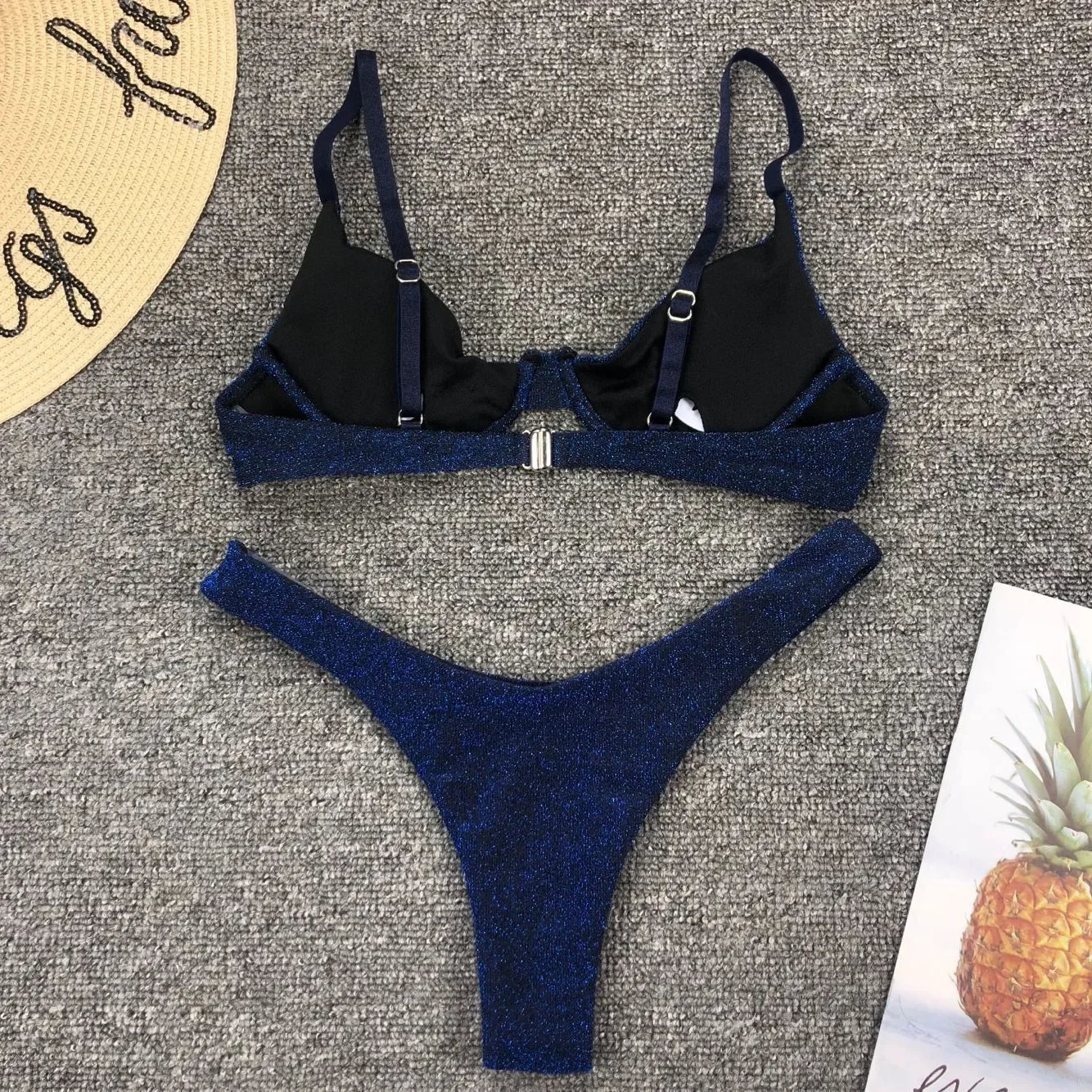 Sexy Silver Glitter Bikini Swimwear Women Push Up Cut Out Underwire Thong Swimsuit Summer Brazilian Bathing Suit Biquini 250106