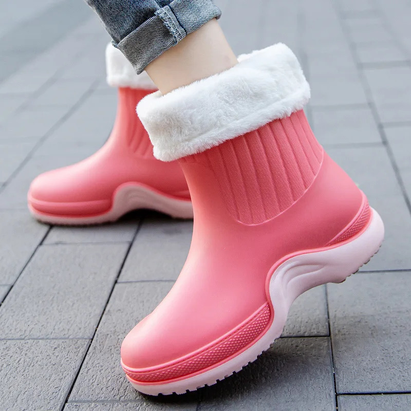 Ladies Comfortable Rain Boots Outdoor Non-slip Waterproof Womens Shoes Fashion Daily Warm Rain Boots Rubber Overshoes 250106
