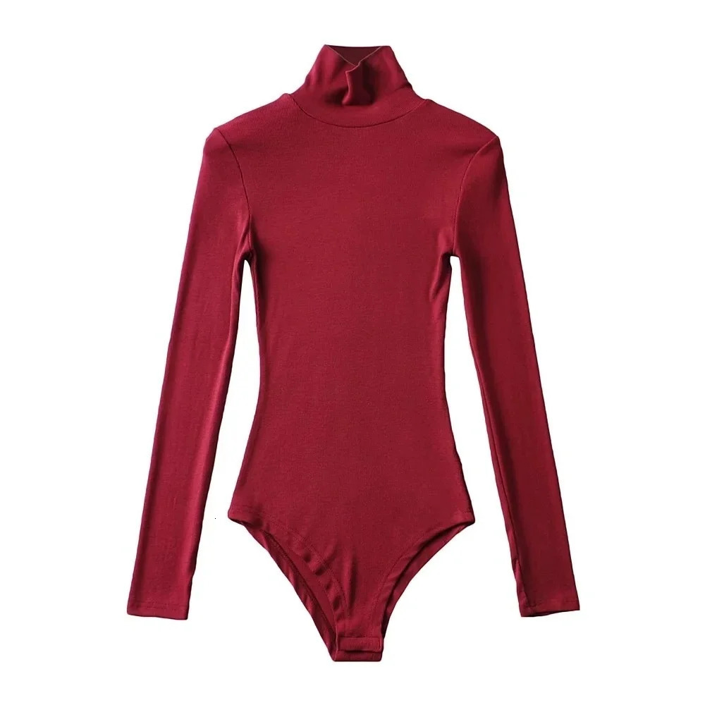 #2122 Spring Autumn Turtleneck Bodysuit Women Long Sleeve Sexy Body Femme Stretch Skinny Bodies Woman Rompers Solid Color Cotton 250103