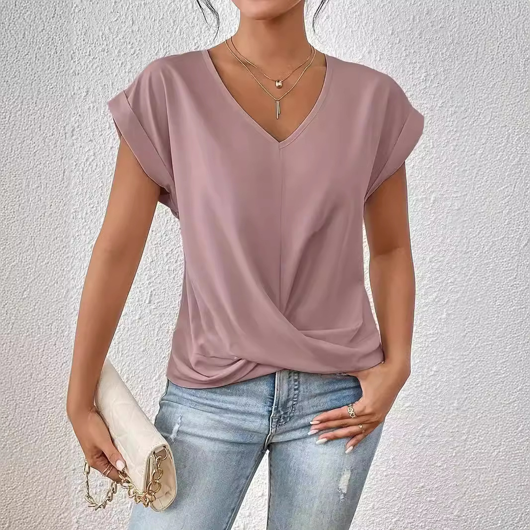 designer clothes women shirt 2024 top solid color vneck tshirt elegant short sleeve top spring/summer women's wear tank top t shirt