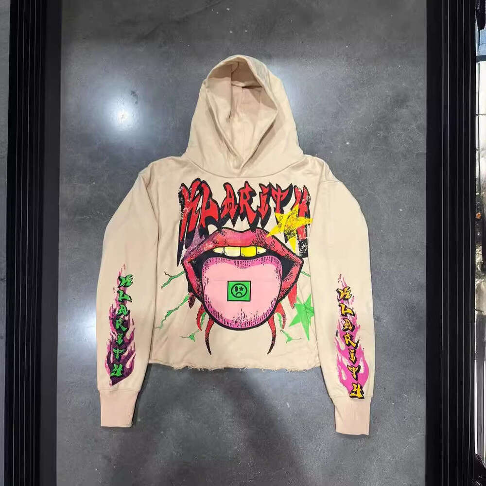 Fashionable Mouth Print Pullover Hooded Loose Street Funny Sweater Trendy Hip Hop Men's and Women's Styles