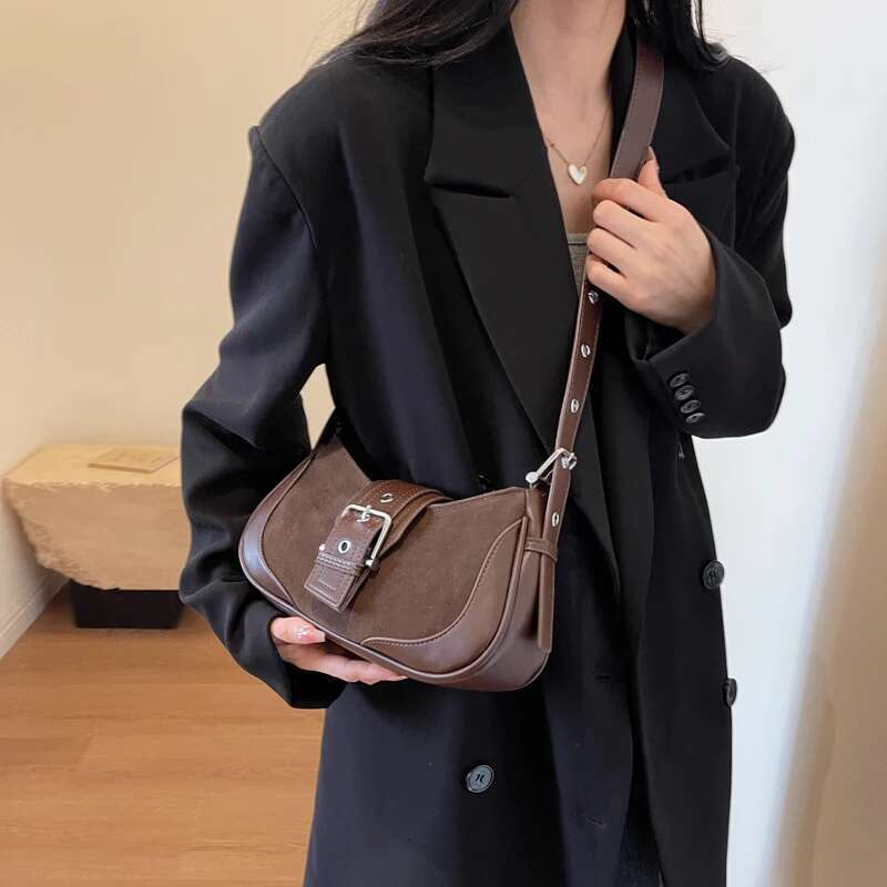 Ddmymoon Belt Buckle Leather Crossbody Bags for Women 2023 Winter Underarm Handbags and Purses Latest Fashion Shoulder Bag