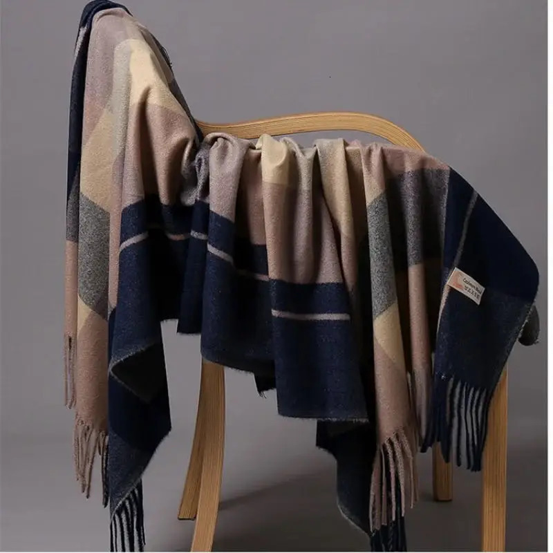 Autumn Wrap Scarves Winter Warm Foulard Bandana Female Blanket Cashmere Plaid Scarf Mens Thick Fringe Large Shawls 250106