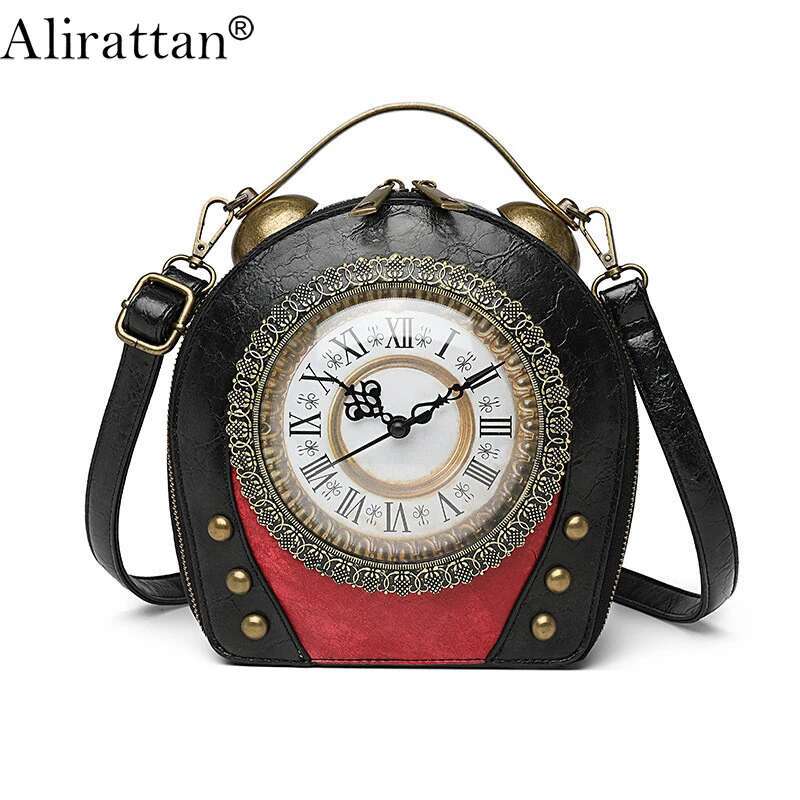 Alirattan New Trendy PU Leather Vintage Handbags For Women,2025 Fashion Ladies Casual Shoulder Crossbody Clock Bag A392