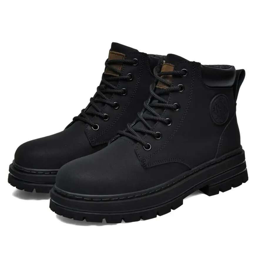 Ddmyoutdoor China Domestic Genuine Big Size Winter Black Leather Men Women Couples Fashion Ankle Boot Motorcycle Footwear Boots