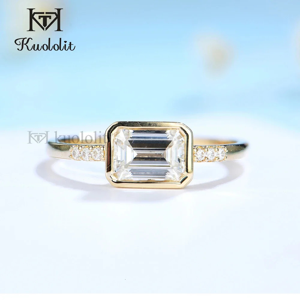 Kuololit Emerald Cut Solid 14K 10K Yellow Gold Ring for Women Bezel Set 1CT Solitaire Jewelry for Wedding Engagement 250107