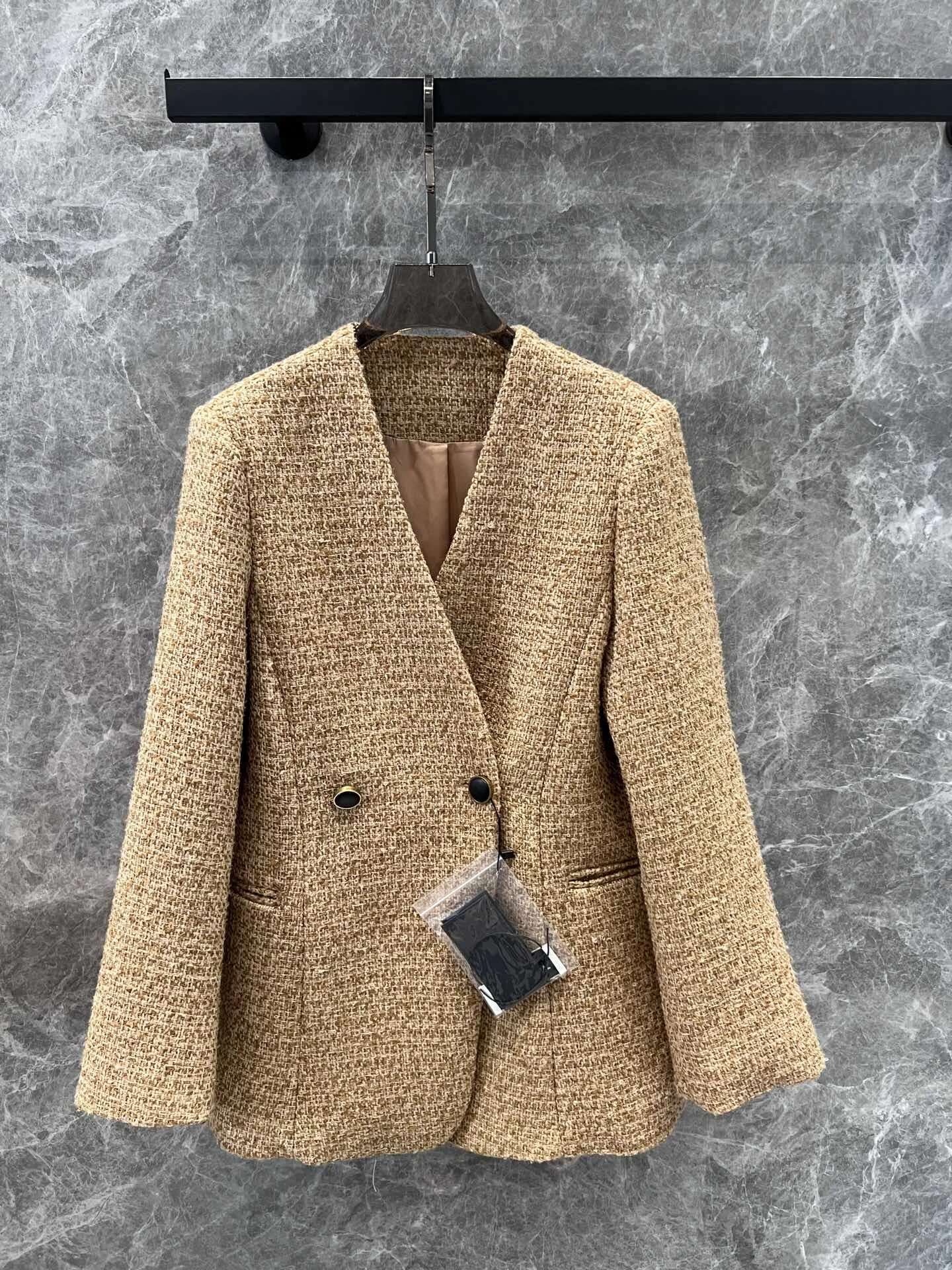 Jackets Women Autumn Winter Solid Woolen V-Neck Single Breasted Mid-Length Tweed Coat Minimalist Office Lady Female Clothes