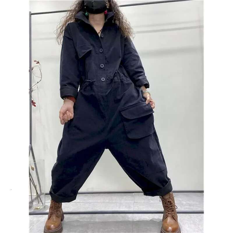Oversize Jumpsuits Long Sleeve One Piece Outfit Cotton En Playsuit High Waist Pants Overalls For Women Clothes