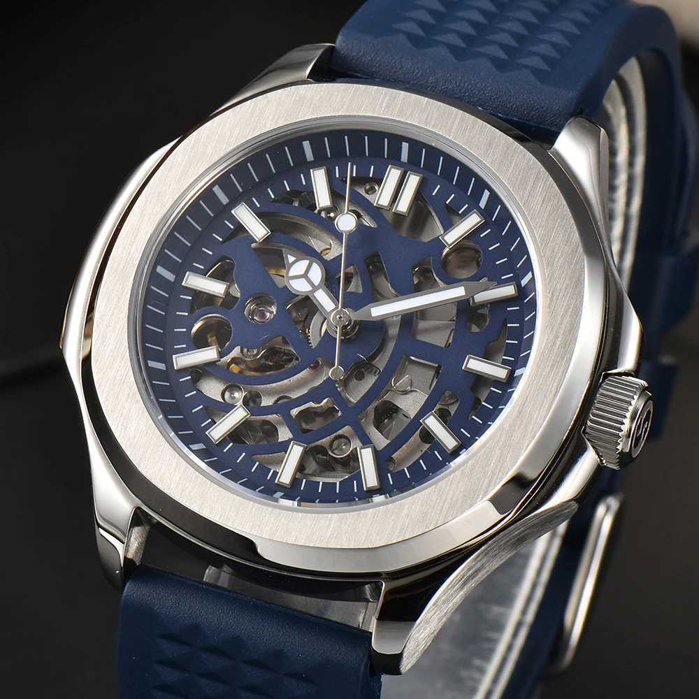 39.5mm NEW Fashion Hollow-out Skeleton Mens Wrist Black Watch Automatic Mechanical Waterproof Sapphire NH70 Movement 20mm strapX250107