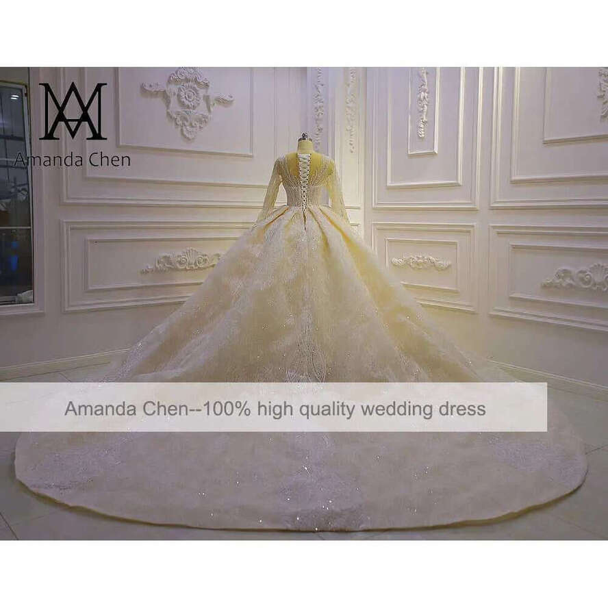 Lace Appliques Champagne Wedding Dress