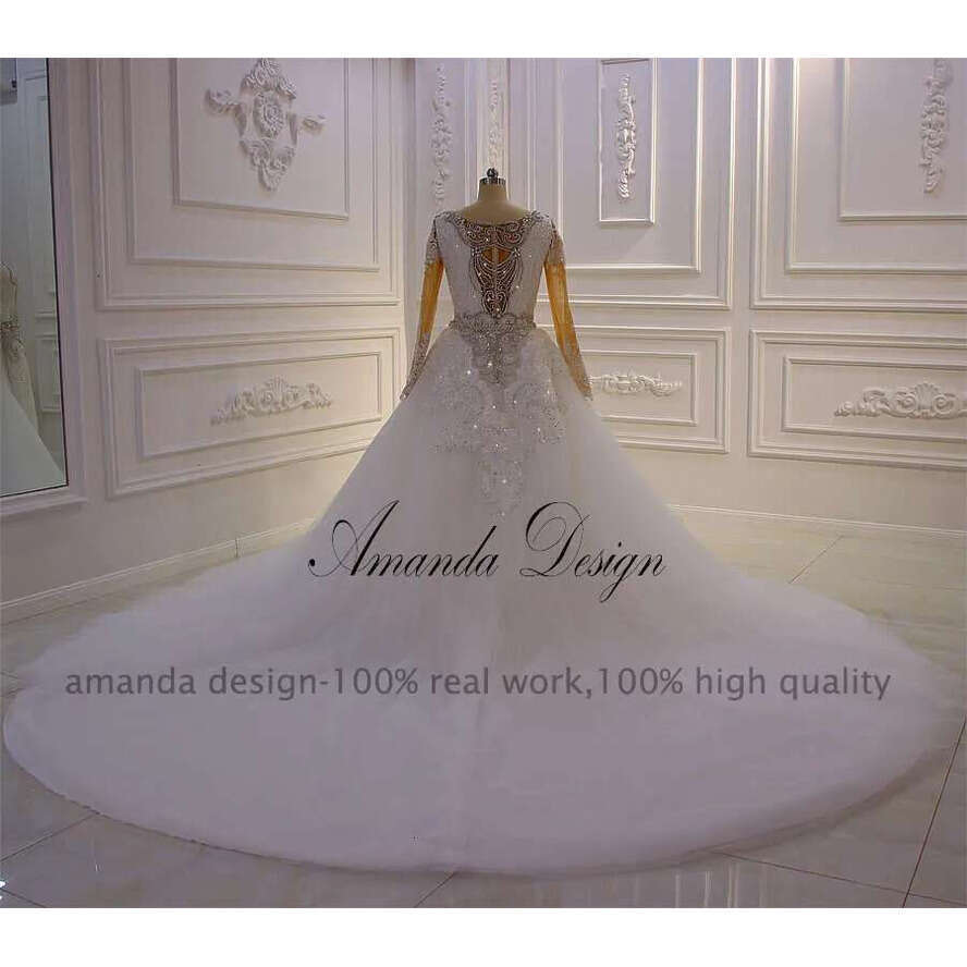 Amanda Design Robe De Mariage Sirene Long Sleeve Rhie Detachable Skirt Wedding Dress