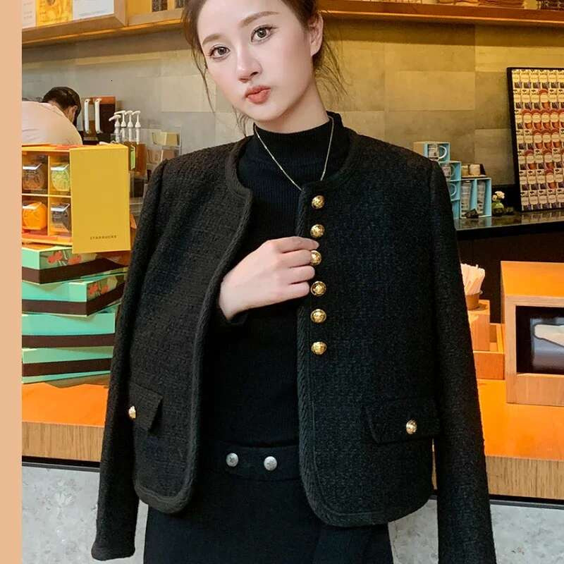Small Fragrant Little Black Jacket For Women, Tweed Three-Dimensional, High Quality, Short Coat, Outwear