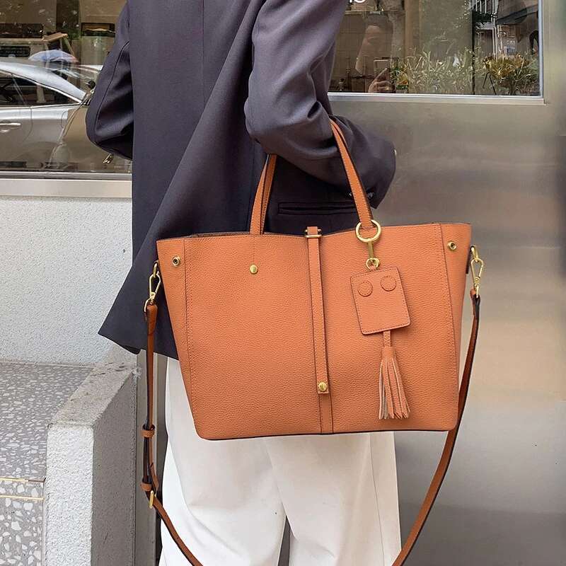 Burminsa Cowhide Genuine Leather Large Bucket Tote Handbags For Women 2025 Trend Designer Shopper Ladies Shoulder Crossbody Bags