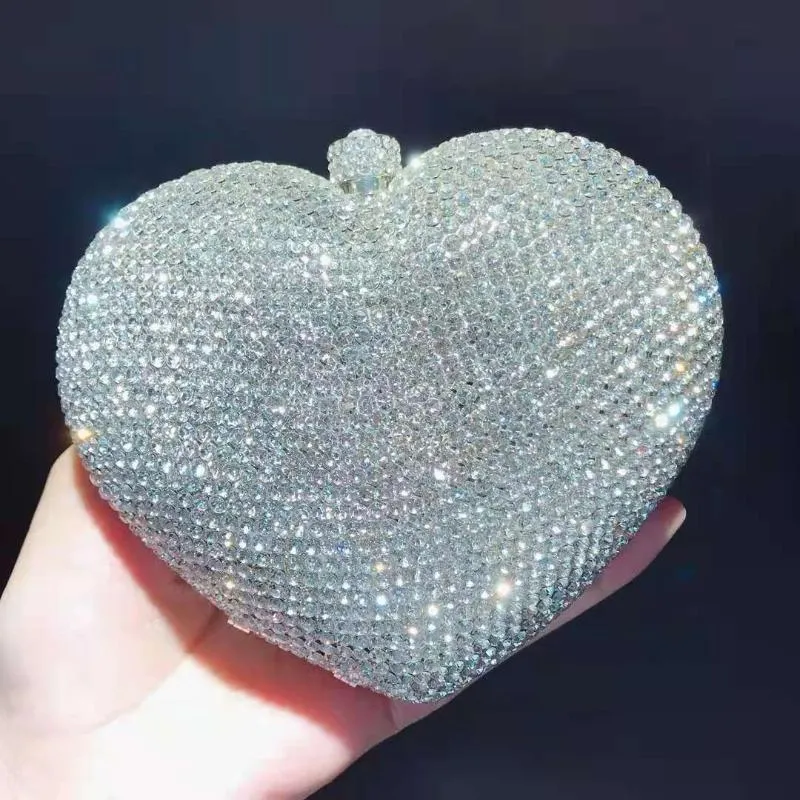 Luxury Red Diamond Studded Heart Clutch - Glamorous Evening Bag for Special Occasions