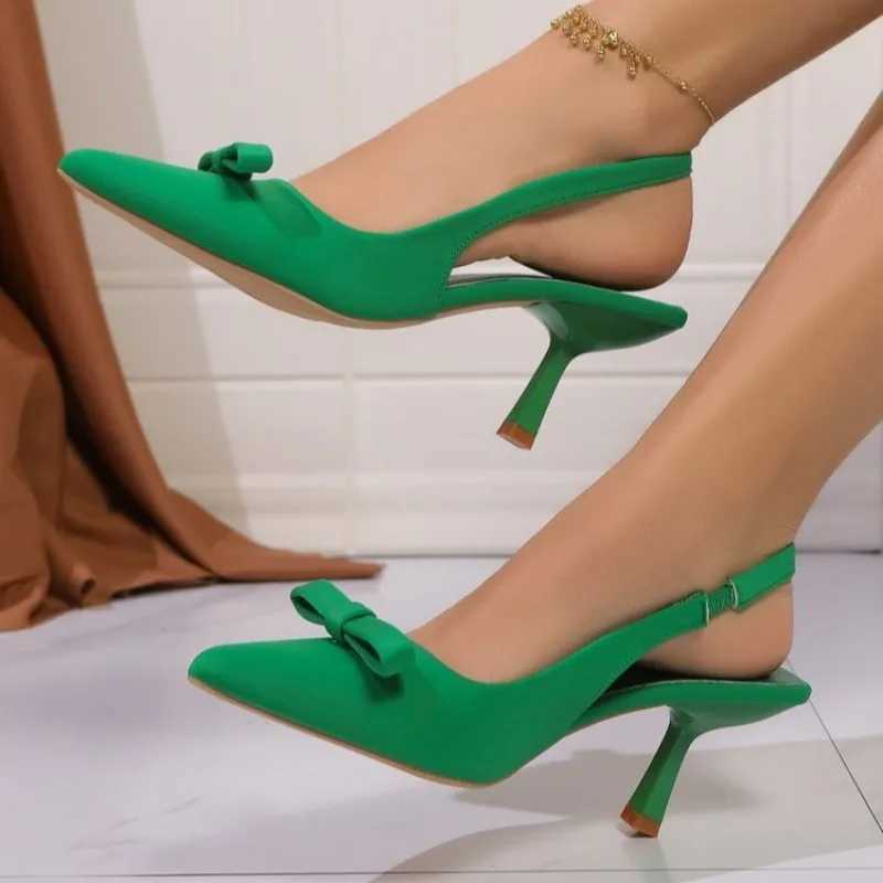 Wen High Pumps Hot Neon Green Sandals Lady Slingback Mes Pointed Toe Mid H Party Fetish Pr Wedding New Shoes Z250107