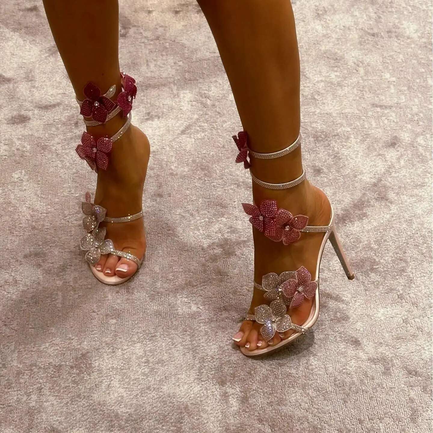 CHMURY Pink Wer Rhie High Heels Sandals Shoes Sexy Rose Red Designer With Wrap Strap For Women Prom Party 2024