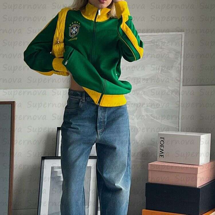 Brazilian Aesthetics Spring and Autumn New Zipper Long sleeved Jacket Commuter Casual Letter Printed Coat Top