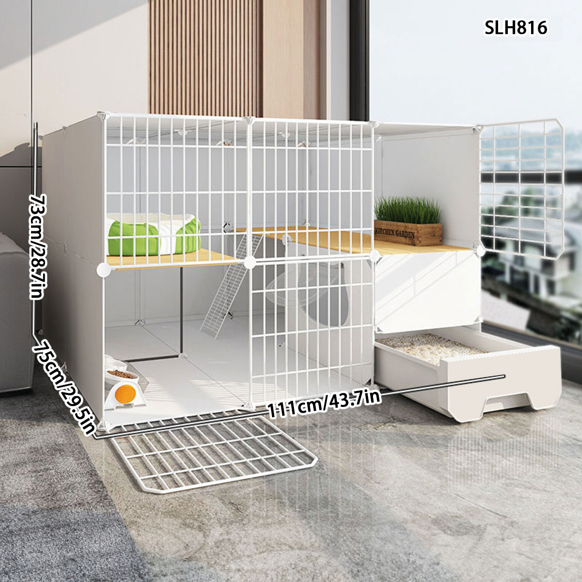 Cat Shelter Home Combo Unit - Extra Roomy Indoor Villa with Combined Litter Pan