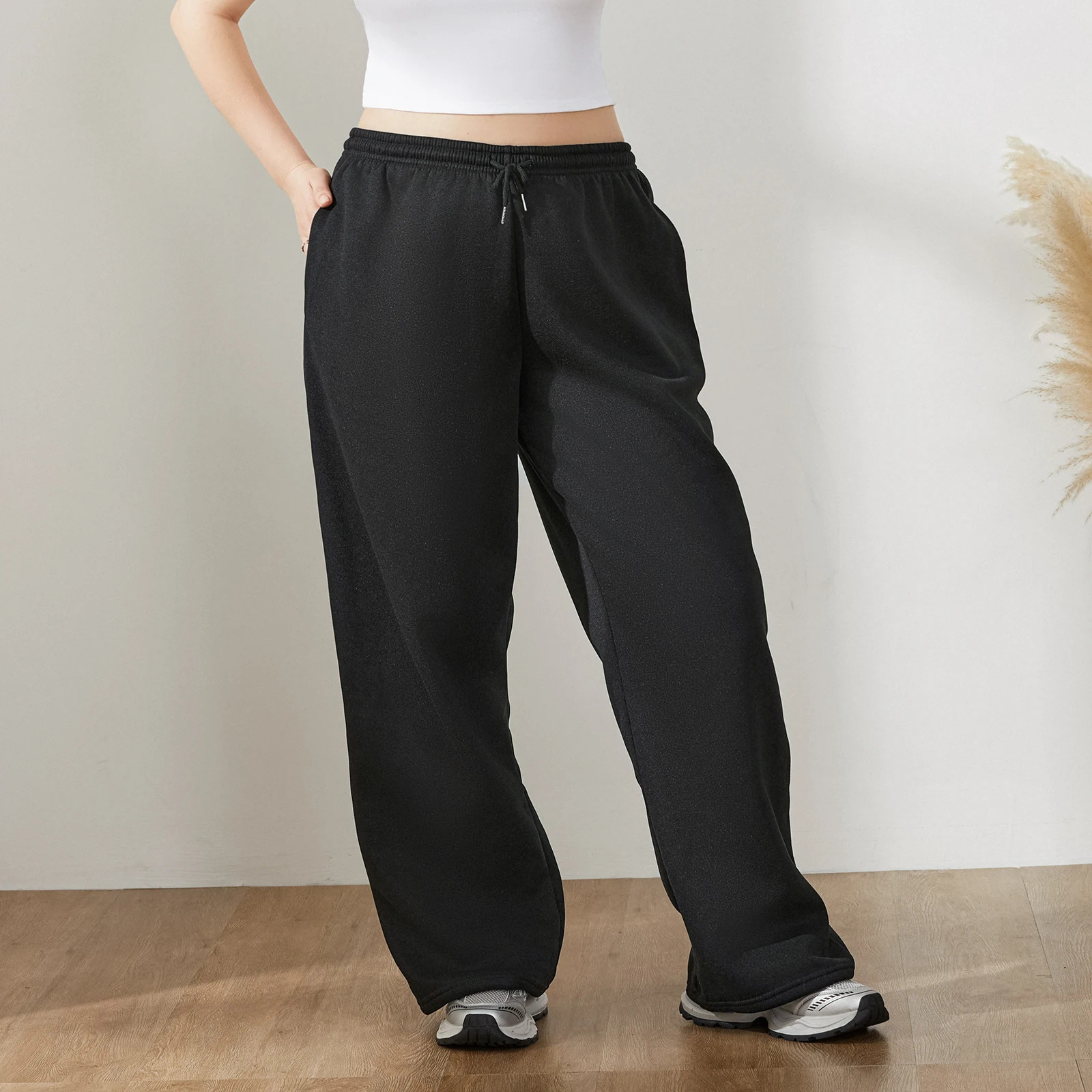 Women s Causal Trouser Drawstring High Waist Jogger Pants Baggy Straight Wide Leg Sweatpants with Pockets 250106
