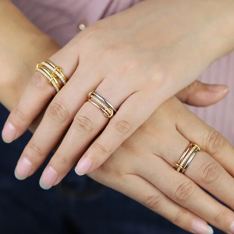 2025 3 Colors 4 Links Stacked Rings High Quality Micro Pave Cubic Zircon Mix Color Multi Pieces Stack Full Finger Jewelry 250106