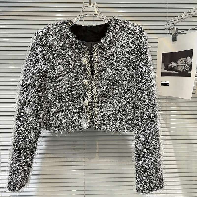 DEAT 2024 Winter New Item Fashion Fur Collar Dia Edge Tweed Short Jacket For Women High Street Coat Female Trend 11A01716