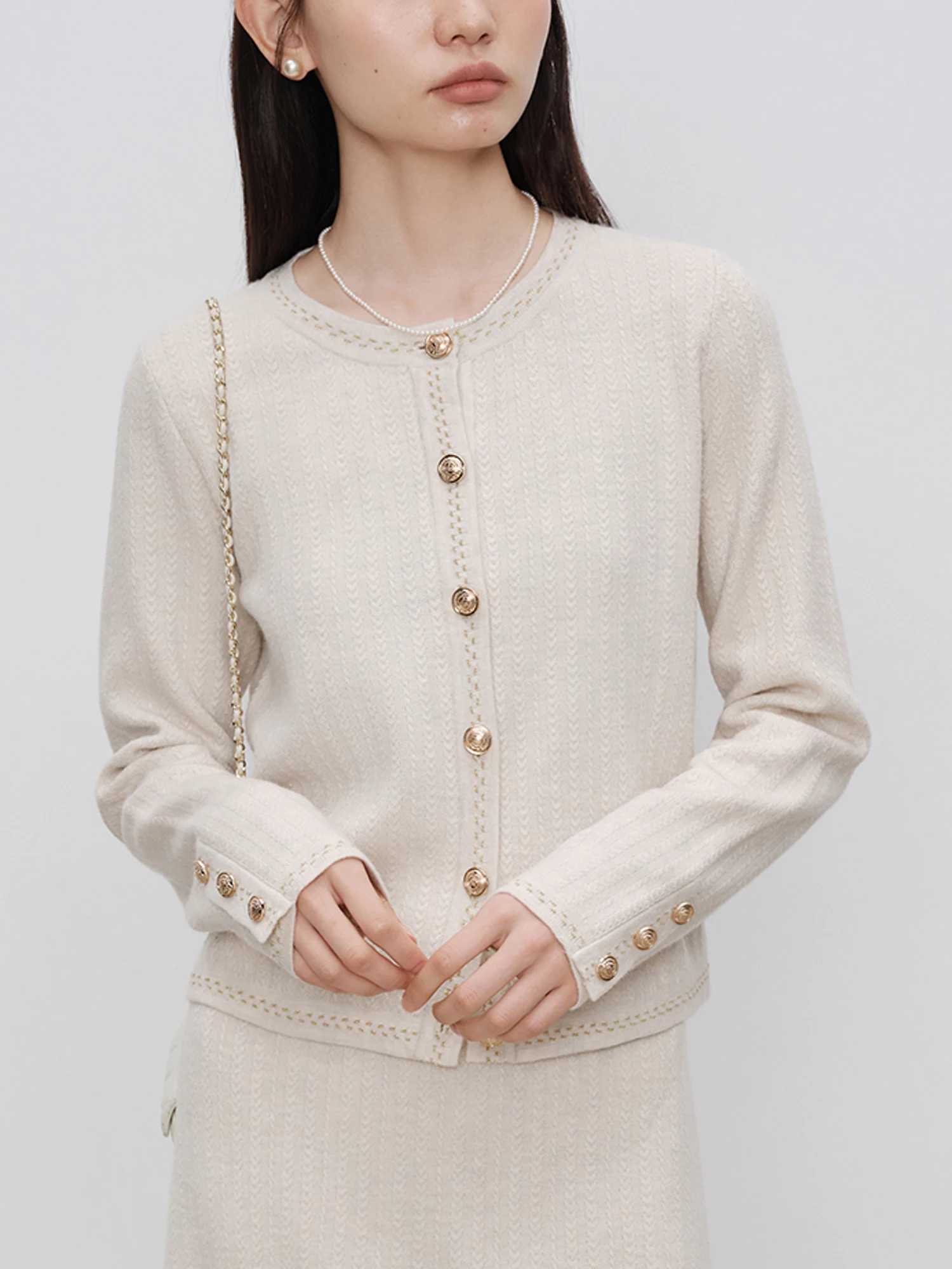 ZIQIAO Cleanfit Ele Knitted Suit For Women 2024 Autumn New Design White Outerwear Cardigan Jacket Skirt 24ZQ085 24ZQ086XJ250106