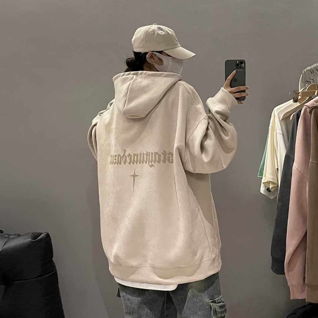 Couple's Suede Long Sleeved Hooded Sweatshirt For Both Men And Women, Spring 2025 New Loose Top
