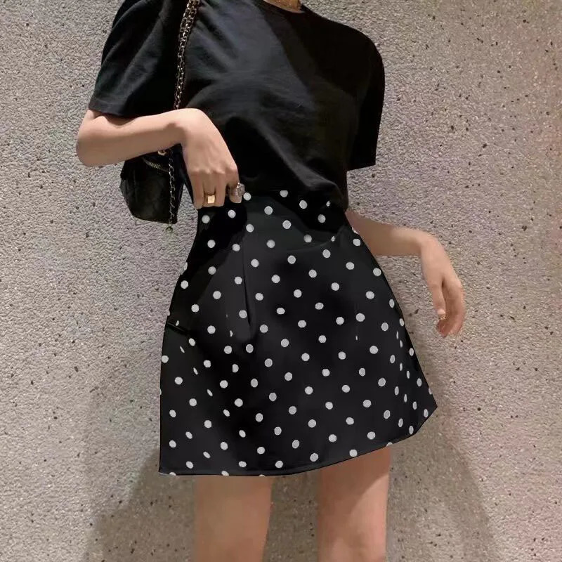 Lucyever Korean Style Puffy Mini Skirt Women Fashion High Waist Dot Printing ALine Skirts Elegant Wild Office Lady Short 250106