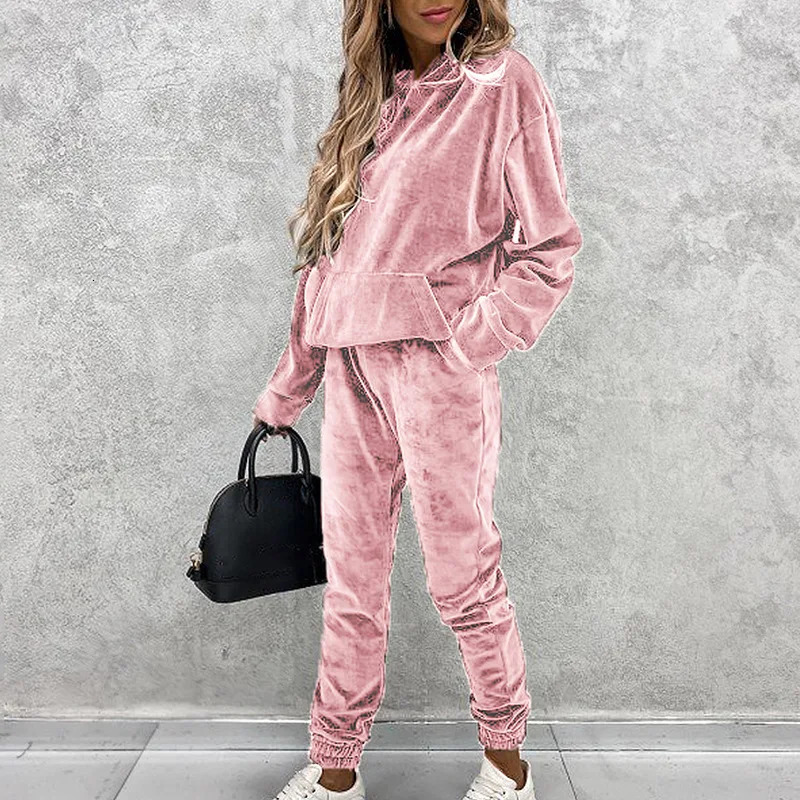 Jumper Suit Winter Spring Solid Casual Tracksuit Women Fleece 2 Pieces Sets Sports Sweatshirts Pullover Sweatpants 250106