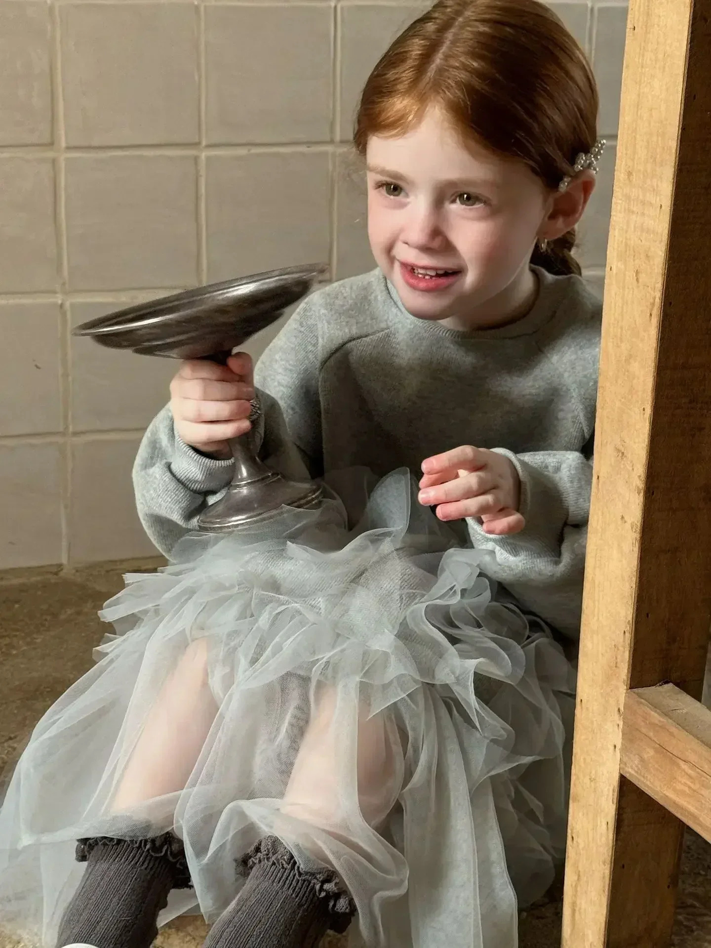 2024 Autumn Baby Girl Clothes Grey Patchwork Dress Girls Dress Flower Girl Ivory Dress 250106