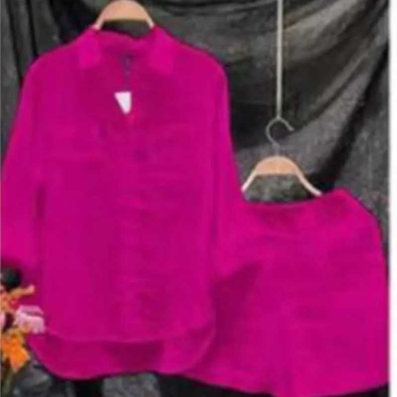 Casual Cotton And Linen Women Shirt Short Two Piece Sets Solid Color Loose Short Sve Top Shorts Fashion Suit Tracksuit SummerXJ250106