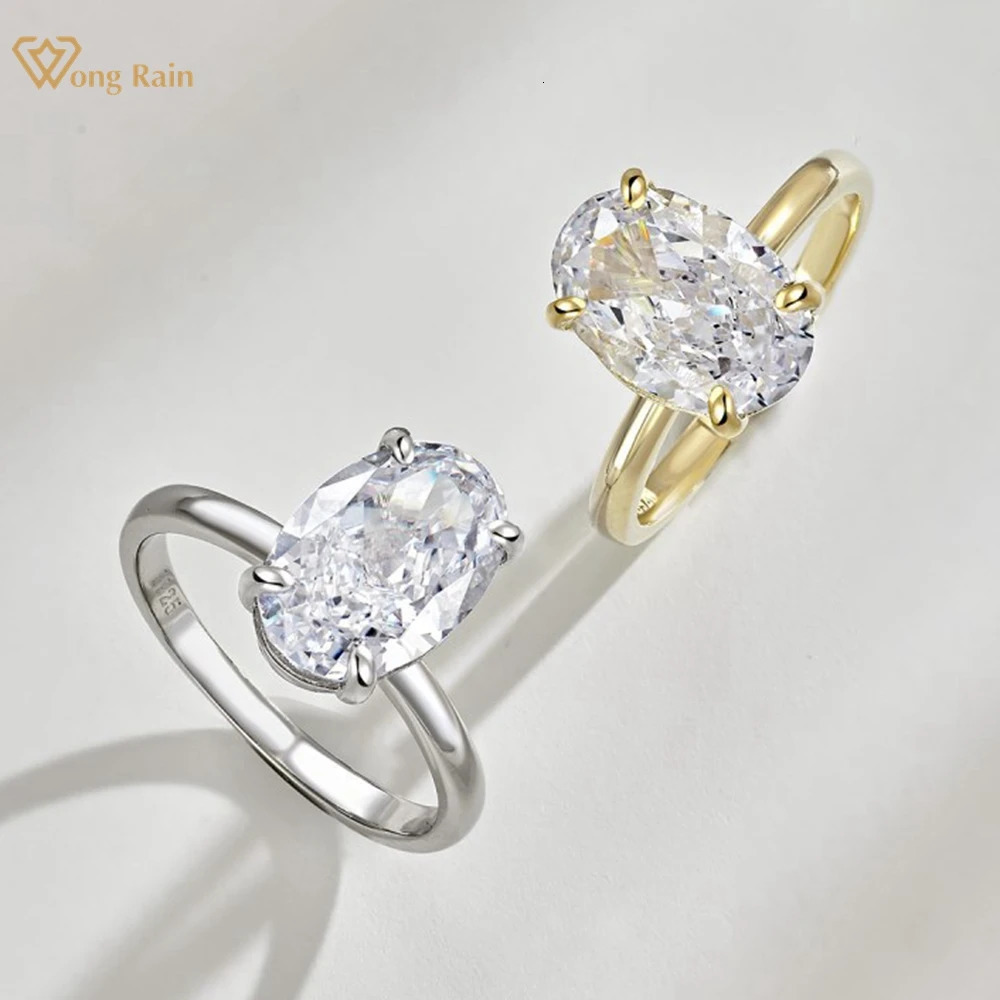Wong Rain 18K Gold Plated 925 Sterling Silver Oval Cut 8*12 MM Lab Sapphire Gemstone Classic Ring for Women Engagement Jewelry 250106