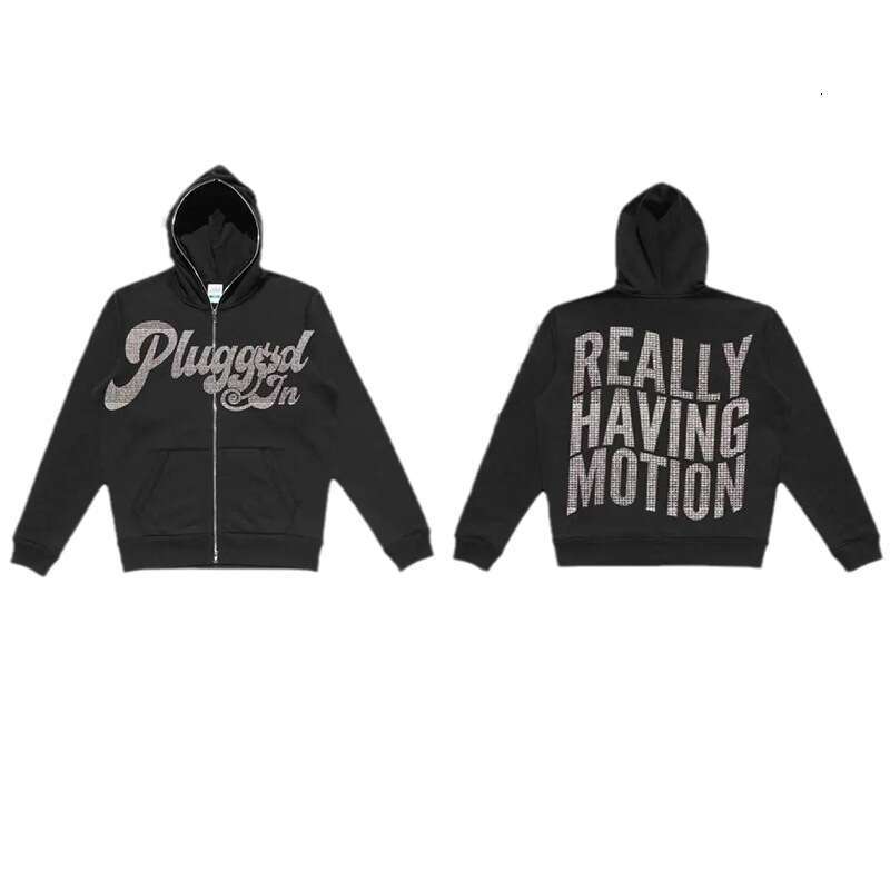 Fashion hoodie winter letter hot diamond loose cardigan zipper street trendsetter